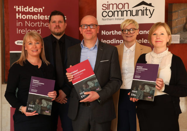 Representatives from Simon Community University of Ulster and Nationwide at launch of report